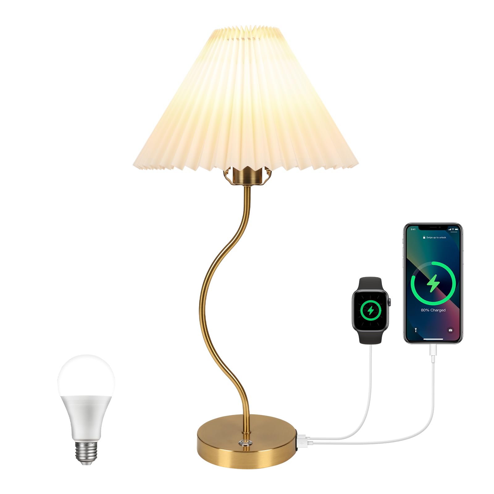 Eidisuny Pleated Table Lamp For Bedroom, Bedside Nightstand Lamp With Touch Control, Dimmable Modern Table Lamp With Usb/Typec, Desk Lamp For Bedroom Living Room Decor (Bulb Included)