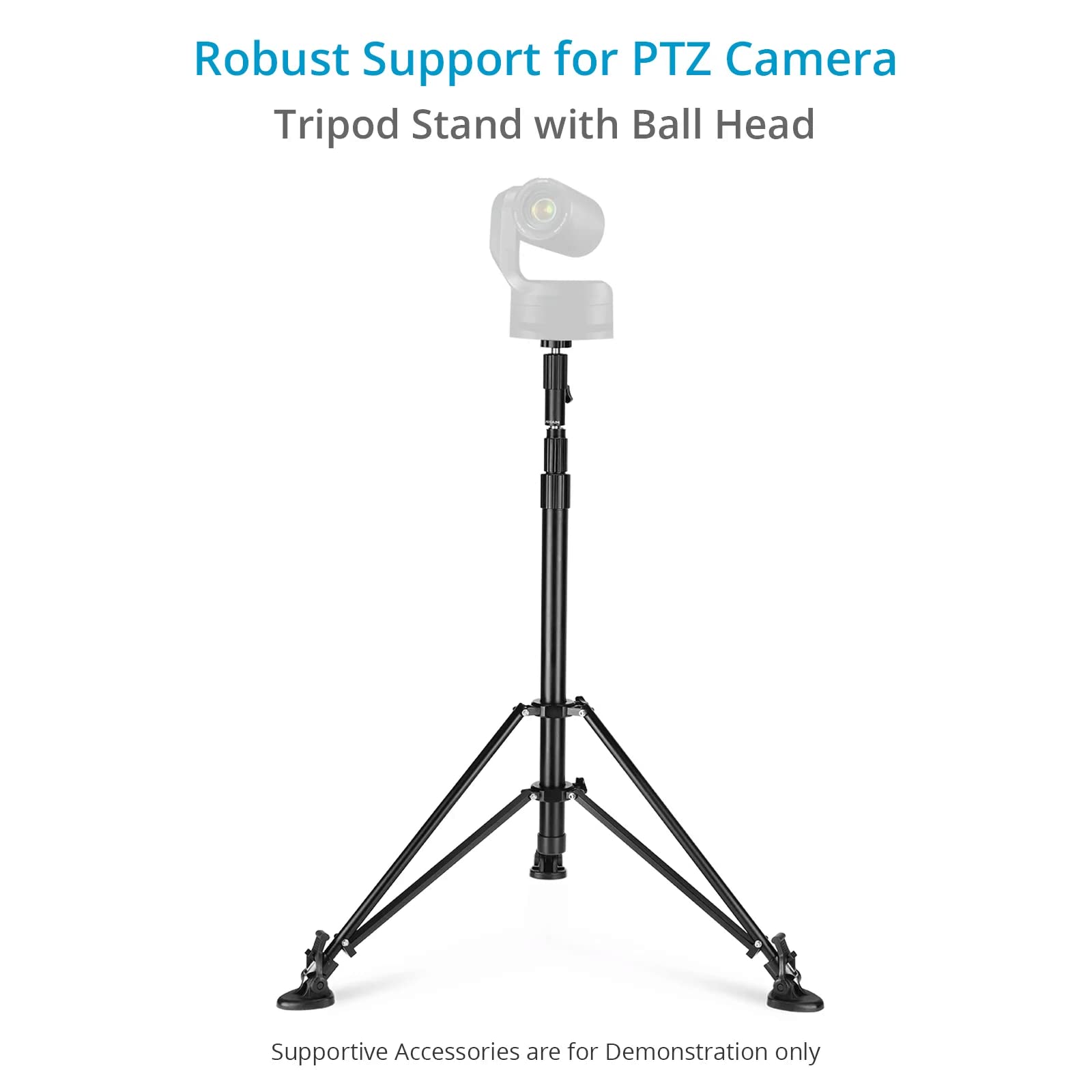 Proaim 6.25Ft 3-Stage Pt-Z Camera Support Stand With 5/8” Baby Pin & Detachable Ball Head. Telescopic Design, Spiked Feet With Rubber Shoes, Payload- 20Kg/44Lb (Std-Pt-Z-01)