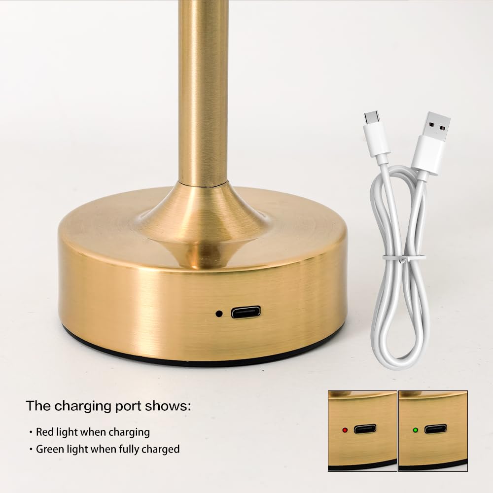 Cocugaowin Cordless Table Lamp - Rechargeable Night Light With 2000Mah Battery, Touch Control, Dimmable White/Warm/Neutral Light, Adjustable Height, Usb Charging, Ambient Led Bedside Lamp (Gold)