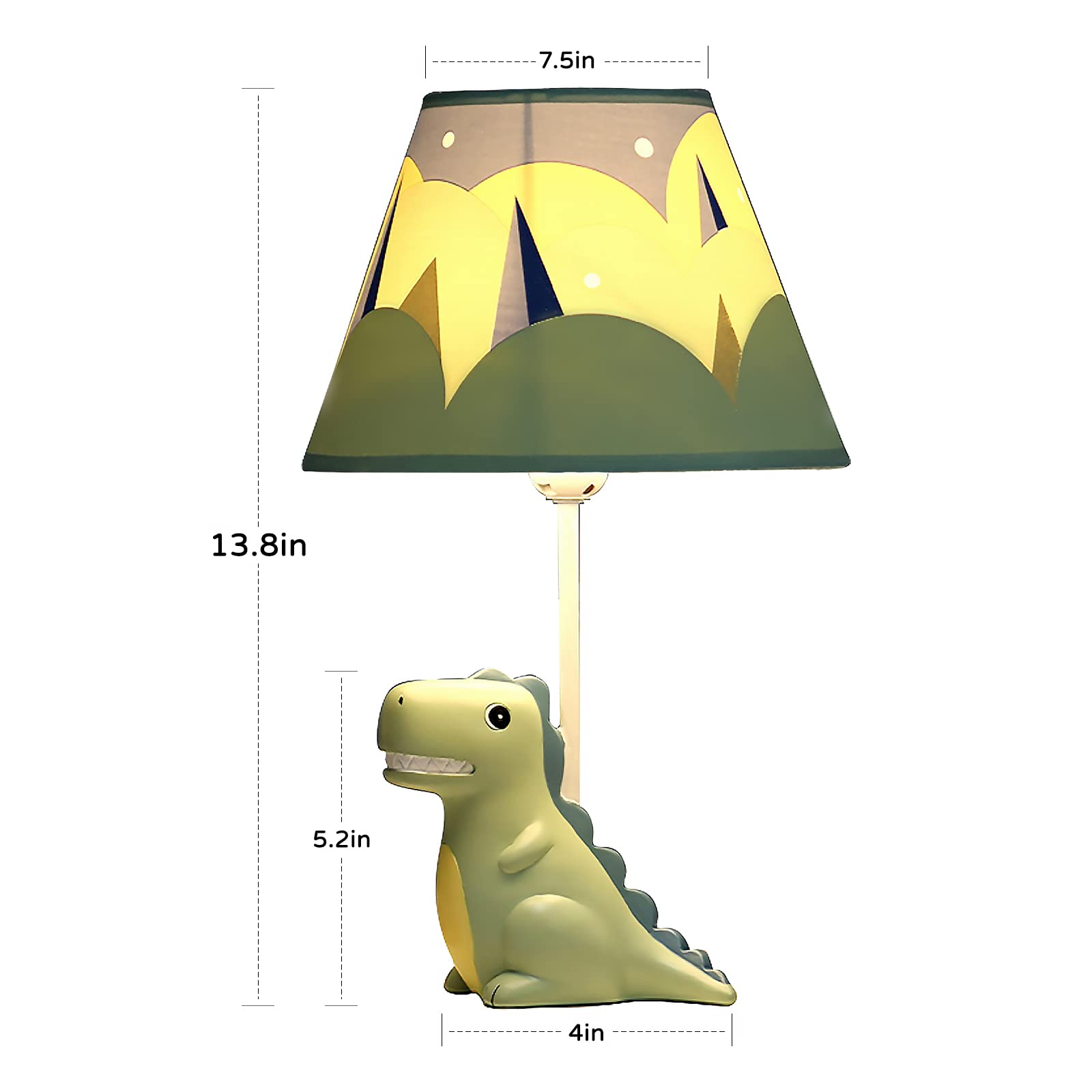 Herbestbay Kids Table Lamp, Dinosaur Lamp Design Bedside Table Lamp, 13 Inch Tall Desk Lamp With Barrel Lampshade For Boys Bedroom Décor, Come With An Led Bulb (Green Dinosaur)