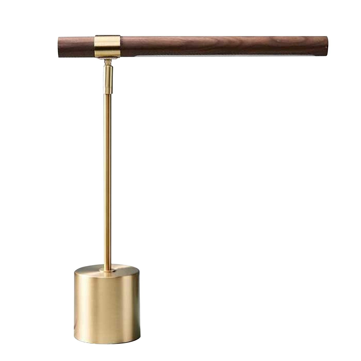 12Vmonster Modern Banker Slim Table Lamp - Led Desk Light - Wood Brass Lamp - Adjustable Table Lamp - Mid Century Desk Lamp For Home, Bedside, Office - Steampunk Mcm Mid Modern Century