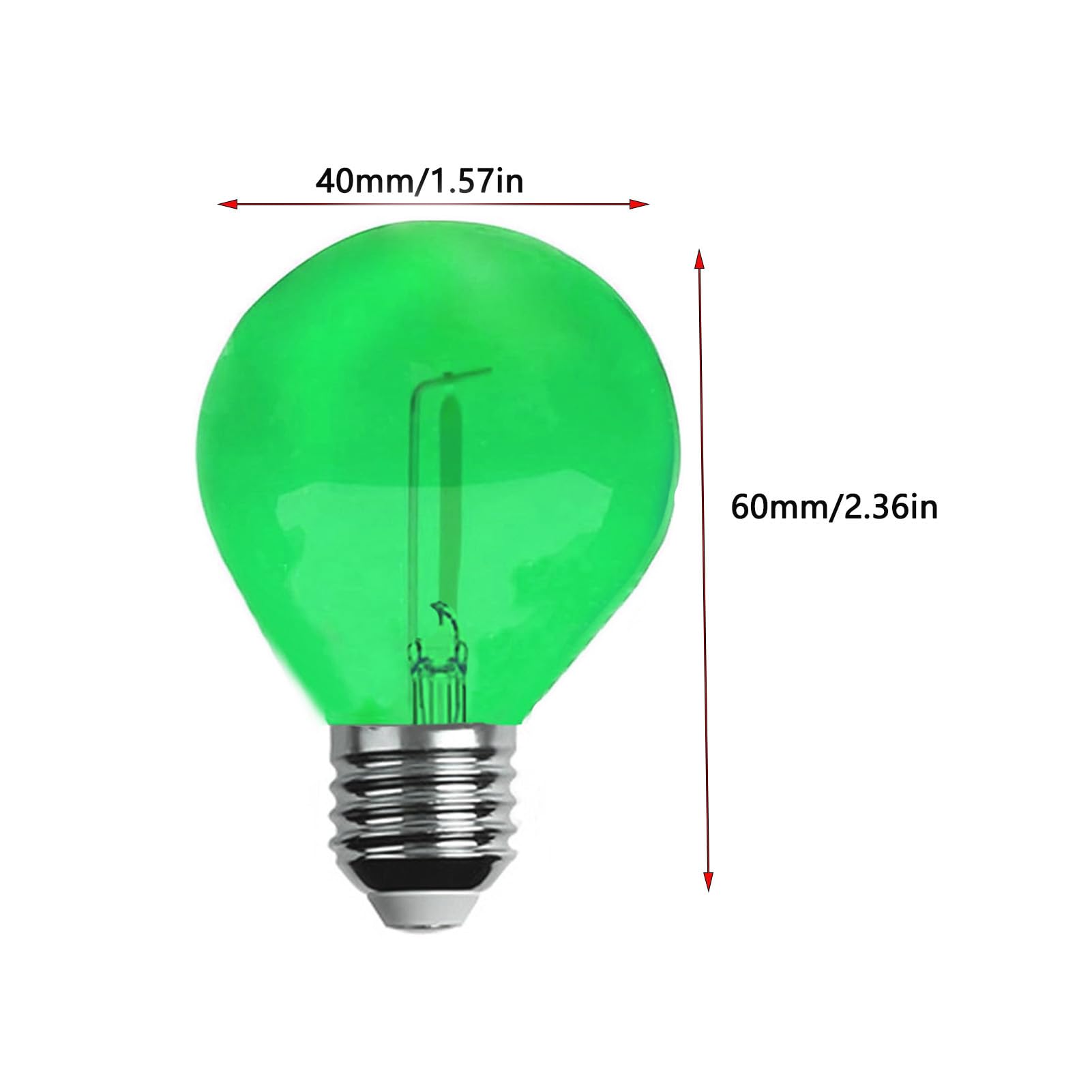 Juzizjmefod 15 Pack G40 Plastic Led Replacement Light Bulbs 1W Shatterproof Green Color Filament Globe Bulbs E12 Candelabra Base Christmas Round Replacement Bulbs For Outdoor Indoor Patio String Lights(Green)