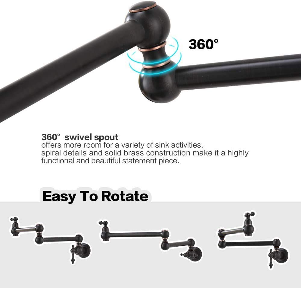 Vokim Pot Filler Faucet Wall Mount Oil Rubbed Bronze Kitchen Faucet,With Double Joint Swing Arms,Single Hole, 2 Handles Faucet