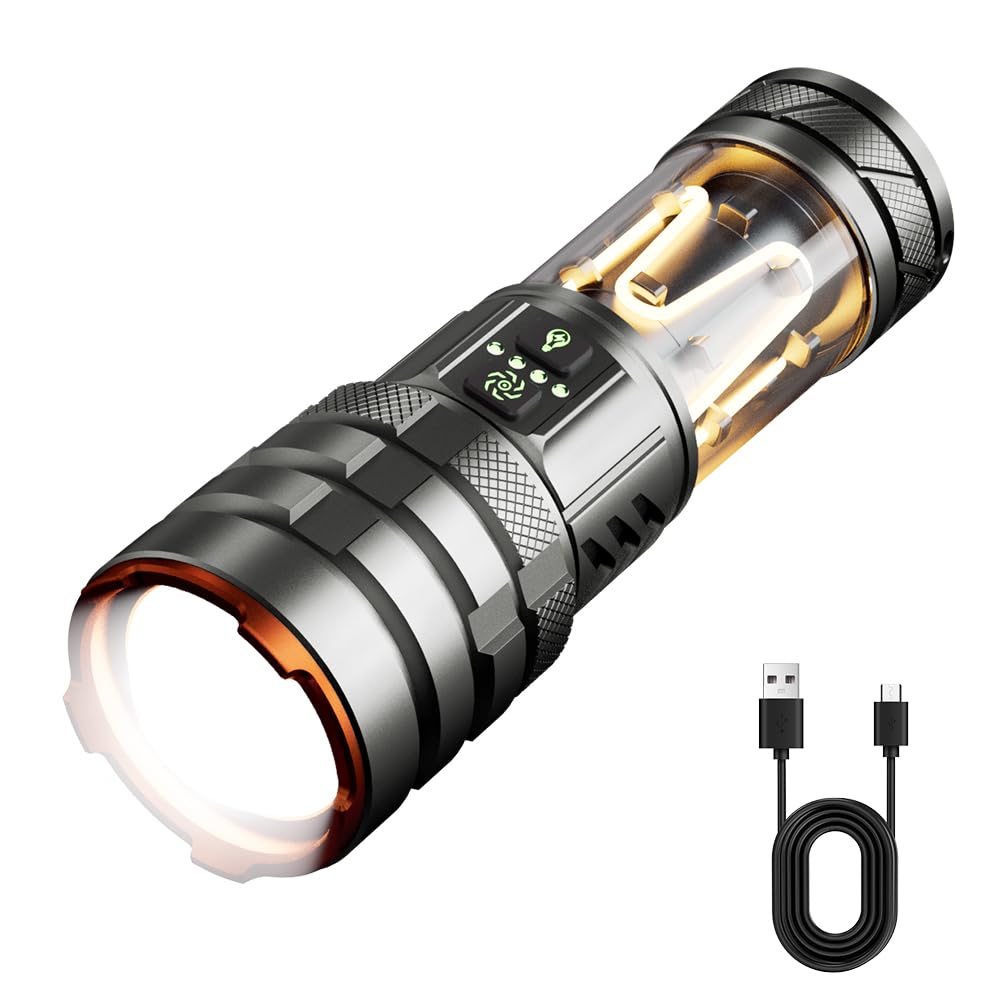 Shilipai Torches Led Super Bright 5000 High Lumen, Rechargeable Torch With Camping Light, Zoomable, 11 Light Modes, Long Battery Life, Waterproof Powerful Utility Torch For Camping, Dog Walking, Emergency