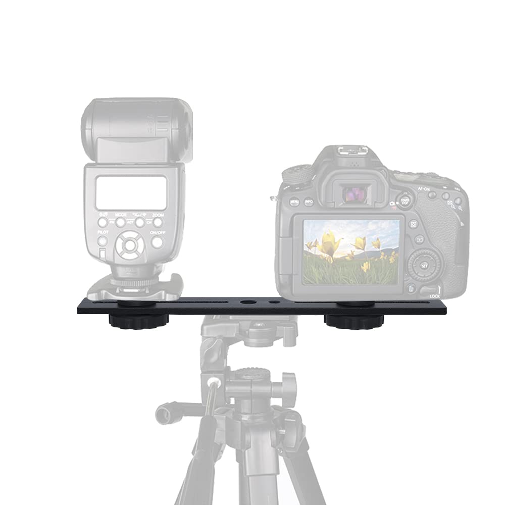 Zeetain Dual Speedlite Tripod Mount Bracket,1/4" Dual Camera Mount Flash Extension Bar,8" Dual Tripod Bracket For Camera,Led Video Light,Dslr Camera,Flash Light(2 Pack)