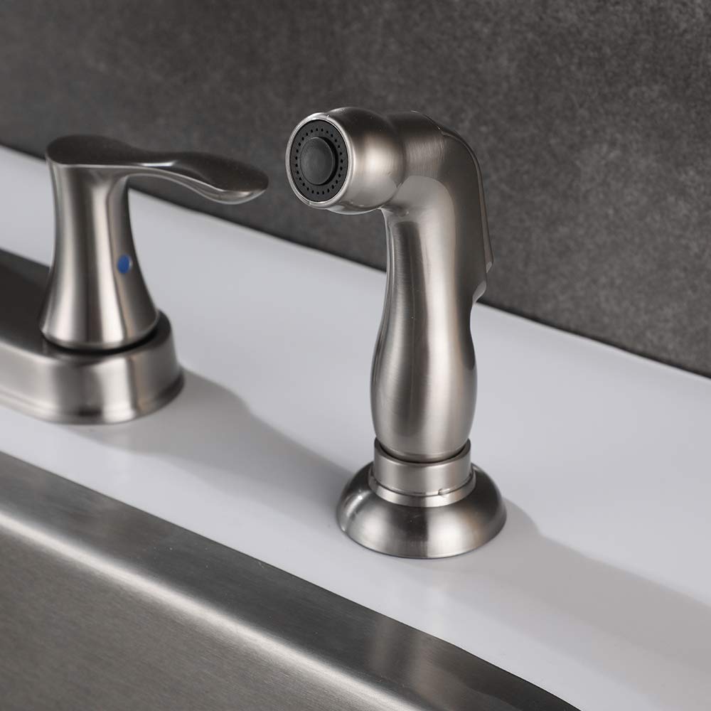 Parlos 8 Inch Two Handles High Arch Kitchen Sink Faucet With Side Sprayer & Supply Lines, Brushed Nickel, Demeter 14138