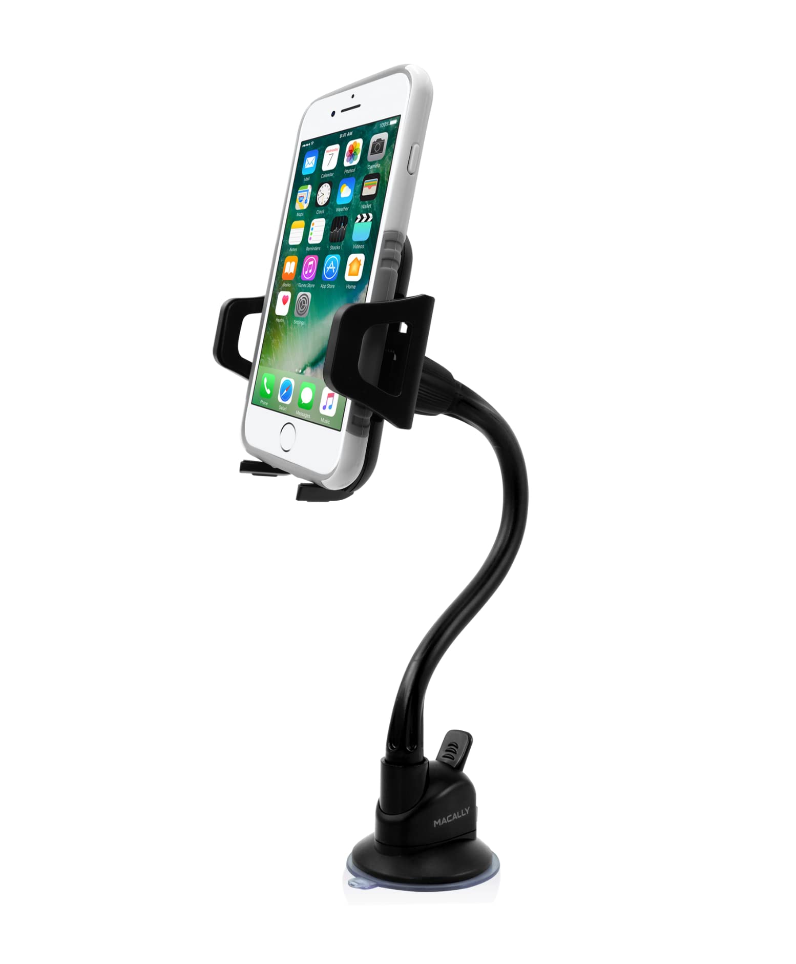 Macally Windshield Phone Mount For Car, Super Strong Suction Cup Phone Holder For Truck - Universal Gooseneck Window Phone Mount For Car, Compatible With Iphone, Samsung, Cell Phone, Android, Mobile