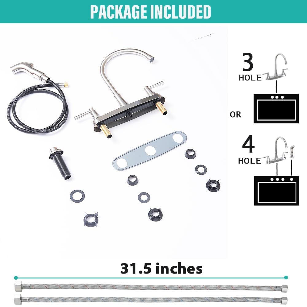 Vsunhoo Kitchen Faucet With Sprayer, Brushed Nickel Stainless Steel, 3-Hole Rv Utility Touch Kitchen Faucet With Side Sprayer, Tdlkf29L