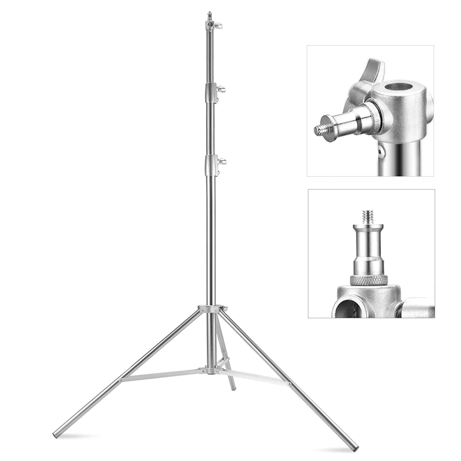 Lapgood Stainless Steel Light Stand 110 Inch/9.5Ft /2.8M, Spring Cushioned Heavy Duty Tripod Stand With 1/4-Inch To 3/8-Inch Universal Adapter For Photography Studio Monolight Reflector Portrait