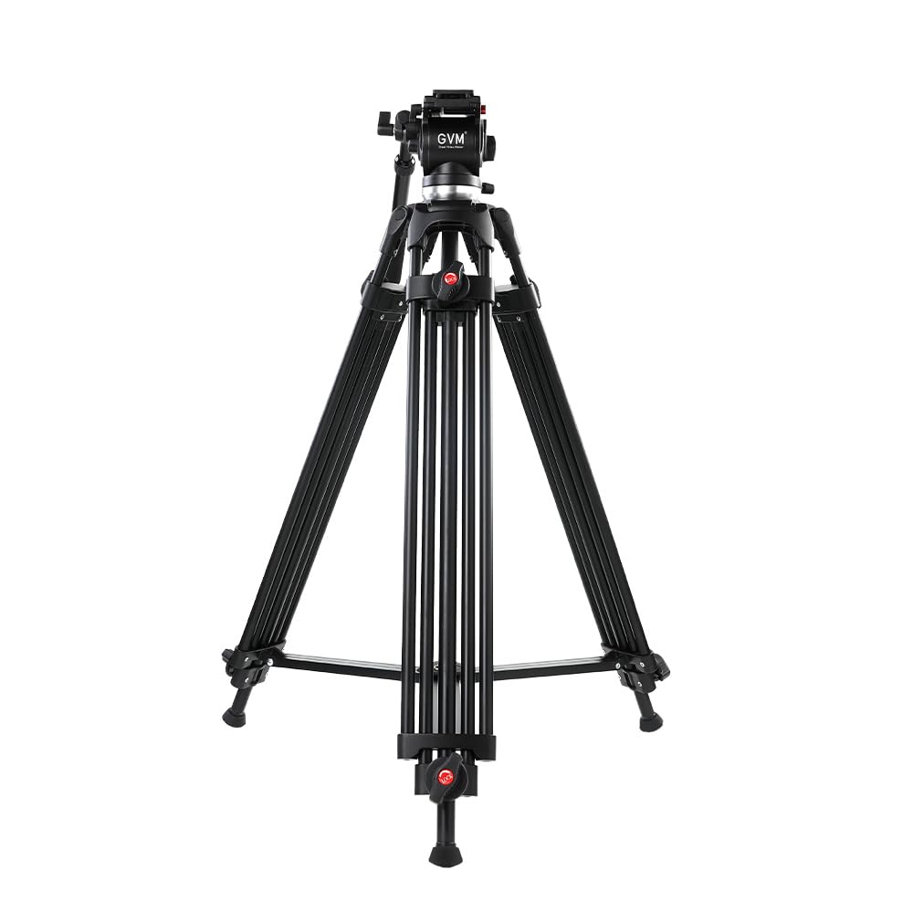 Gvm Great Video Maker Gvm-S160 Professional Tripod For Videographers And Filmmakers, 3-Section Aluminum Alloy Tripod With Hydraulic Fluid Head, 10Kg Load Capacity, 80Cm-160Cm Height Adjustable