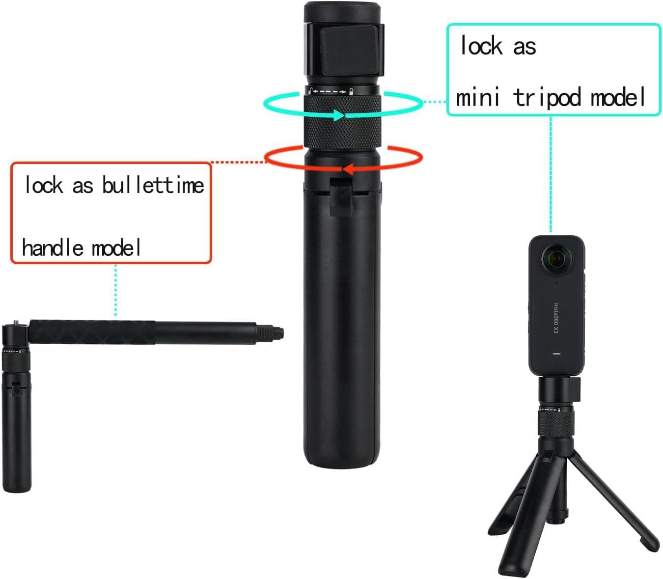 Lintao Bullet Time Handle Foldable Multi-Functional Tabletop Tripod For Insta360 X4, X3, One Rs, Go 2, X2, R, X Camera Accessories