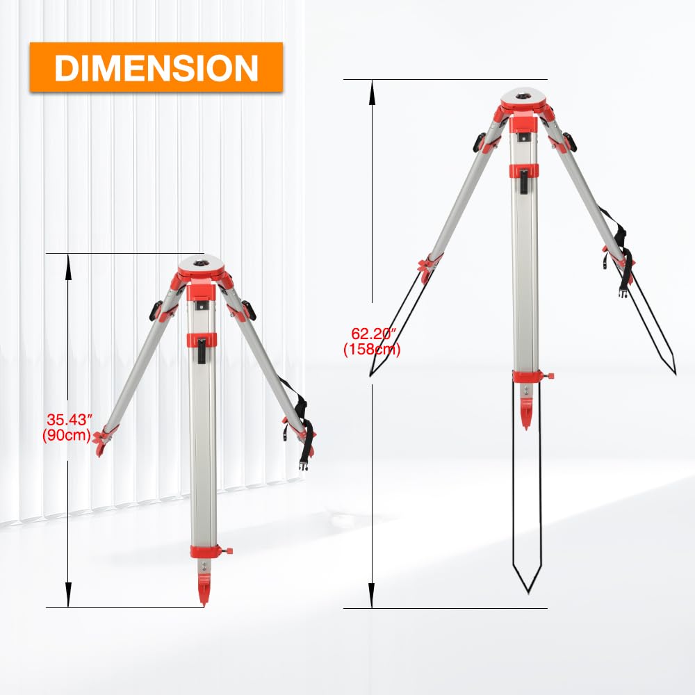 Mountlaser Surveying Tripod, Aluminum Survey Tripod With 5/8-Inch 11-Threaded Flat Head Quick Clamp For Auto Level
