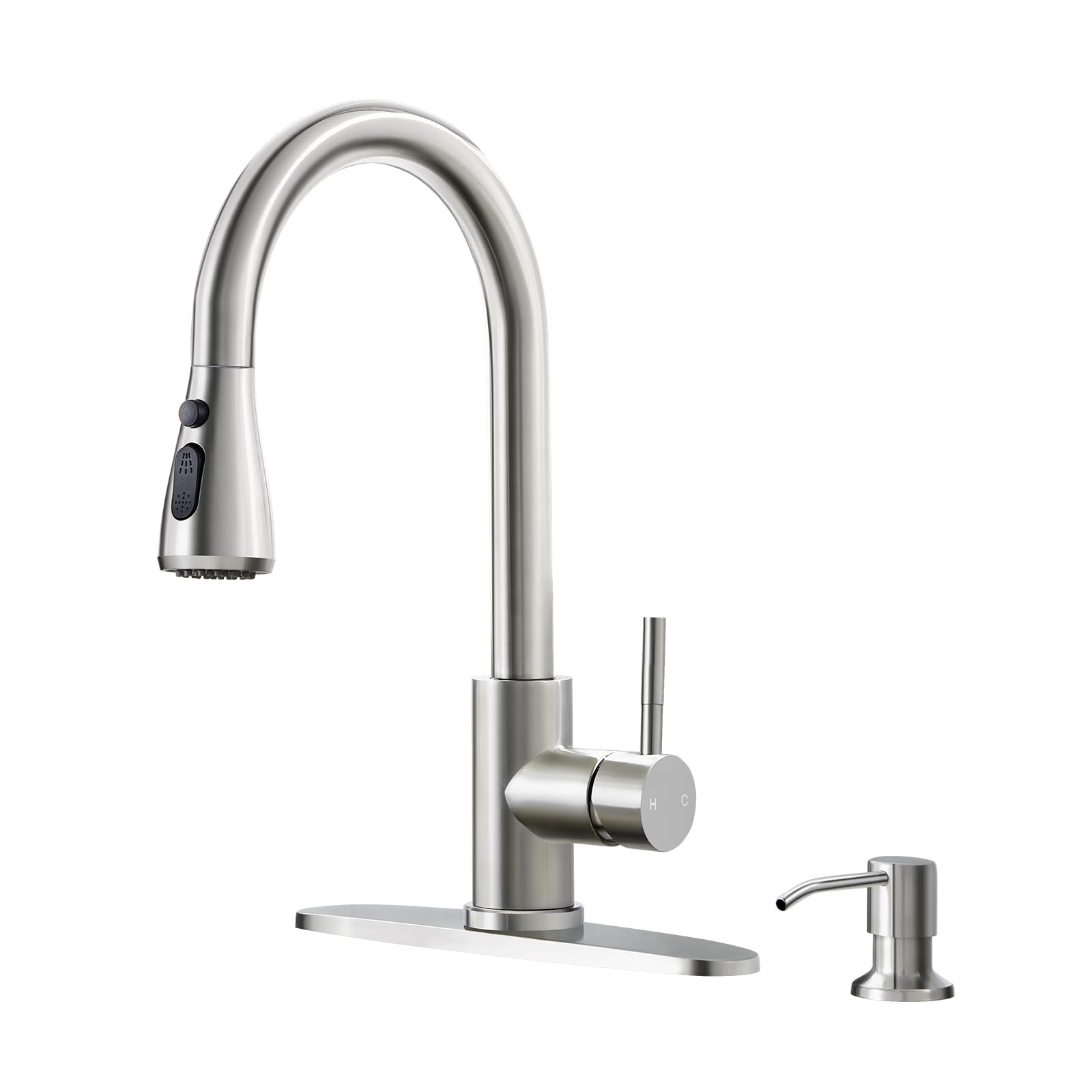 Iozuyio Kitchen Sink Faucet With Soap Dispenser, Brushed Nickel Kitchen Faucet With Pull Down Sprayer 3 Modes, High Arc Stainless Steel Single Handle Kitchen Faucets For Bar Laundry Rv Utility Sink