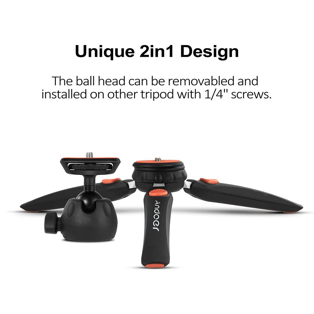 Andoer H20 Mini Tabletop Tripod Portable Foldable Phone Camera Tripod Stand With Removable Ball Head With 1/4 Inch Screw