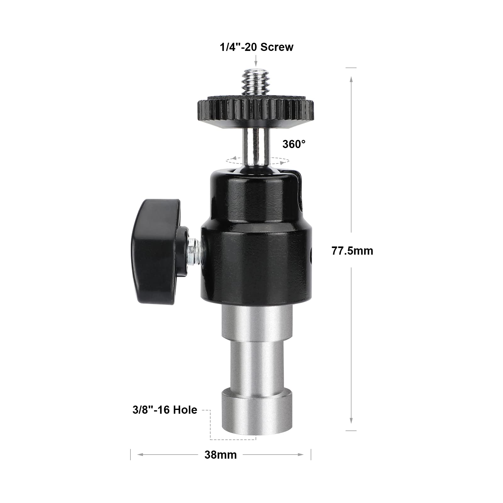 Szrig Versatile Mini Ball Head Support With 1/4"-20 Threads & 3/8"-16 Female Thread