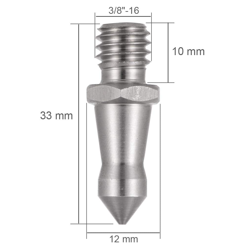 Foto&Tech Stainless Steel 3/8 Inch Foot Spikes Compatible With Andoer Benro Gitzo Induro Kingjoy Manfrotto Weifeng Rrs, 16 Threaded Tripod Monopod, For Softer Looser Terrain 12Mm X 33Mm (3 Pieces)