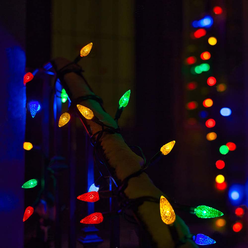 Yikizy Solar Christmas Lights Outdoor C6 Strawberry String Lights, 100 Led Multicolor Outdoor Solar Powered Rechargeable Garden Lights For Xmas Tree, Holiday, Party Courtyard Decor