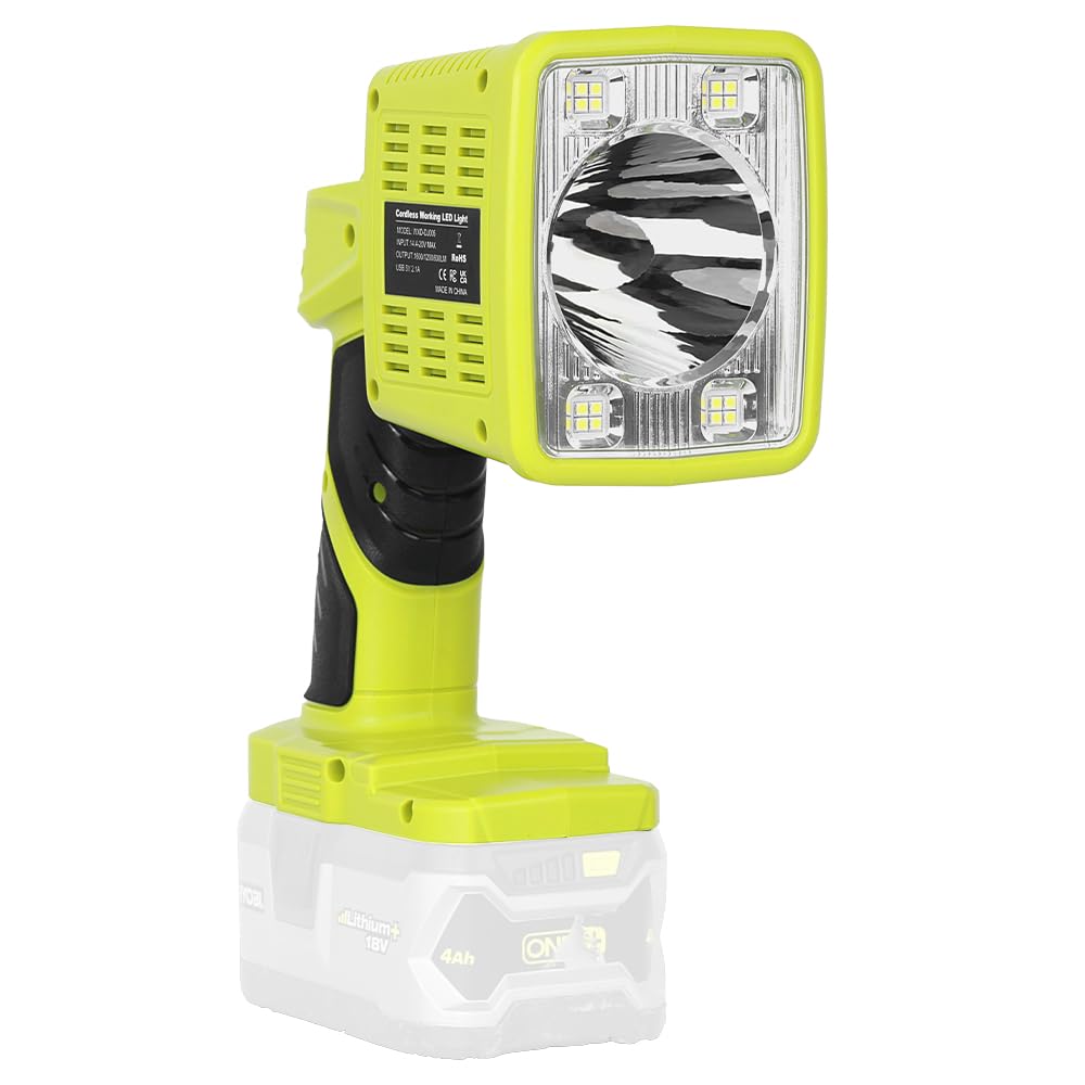 Xidesyzyct 1600Lm Flashlight For Ryobi One+ 18V Li-Ion Ni-Cad Ni-Mh Battery, Portable Handheld Flashlight Project Light For Camping Workshop Garage Car Repairing, Emergency And Job Site(Battery Not Included)