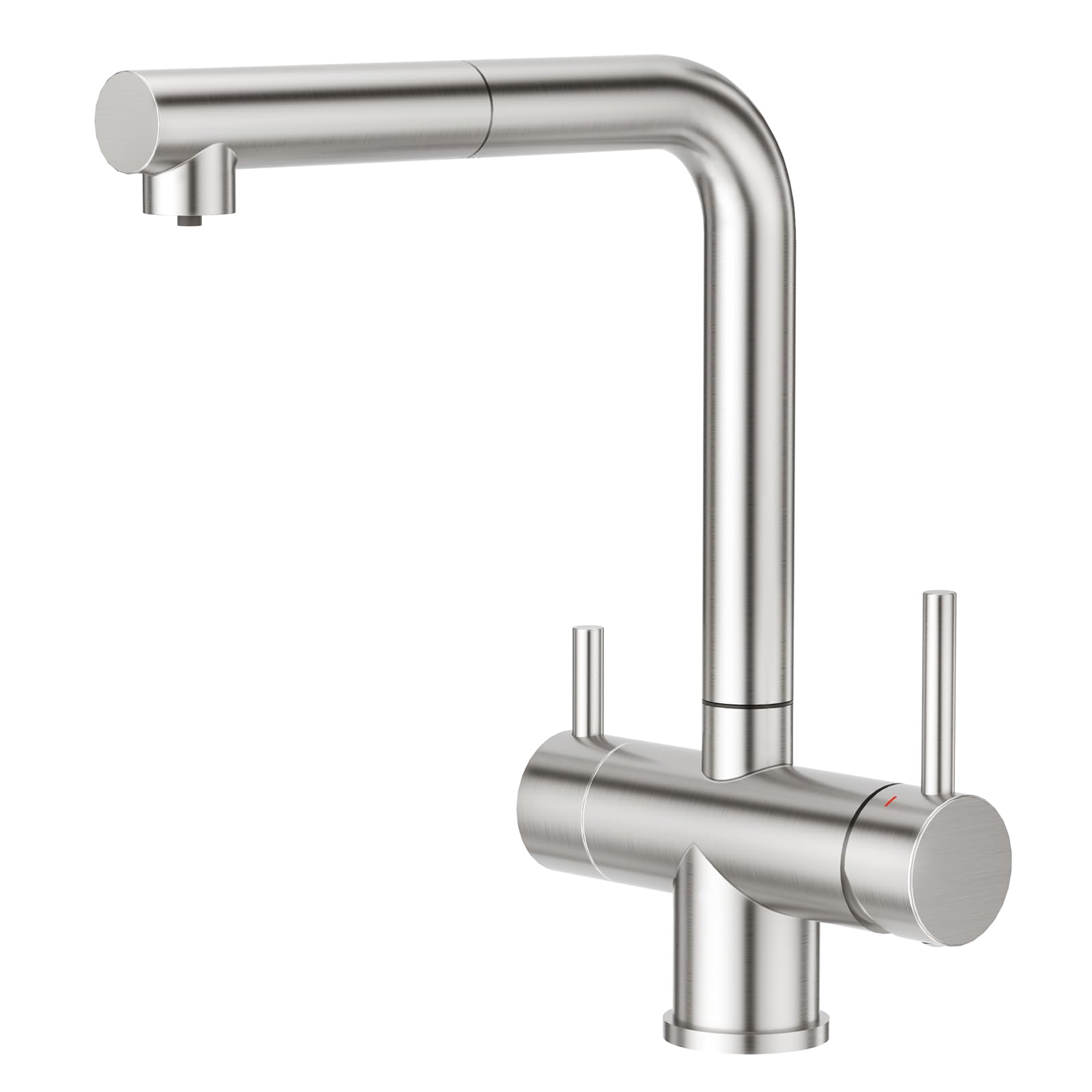 Crea 3 Way Kitchen Faucet With Pull Down Sprayer & Water Filter Built-In,Drinking Water Faucet For Kitchen Sink Purifier Water Filter,2 Handles Bar Faucet 1 Hole Brushed Nickel Stainless Steel