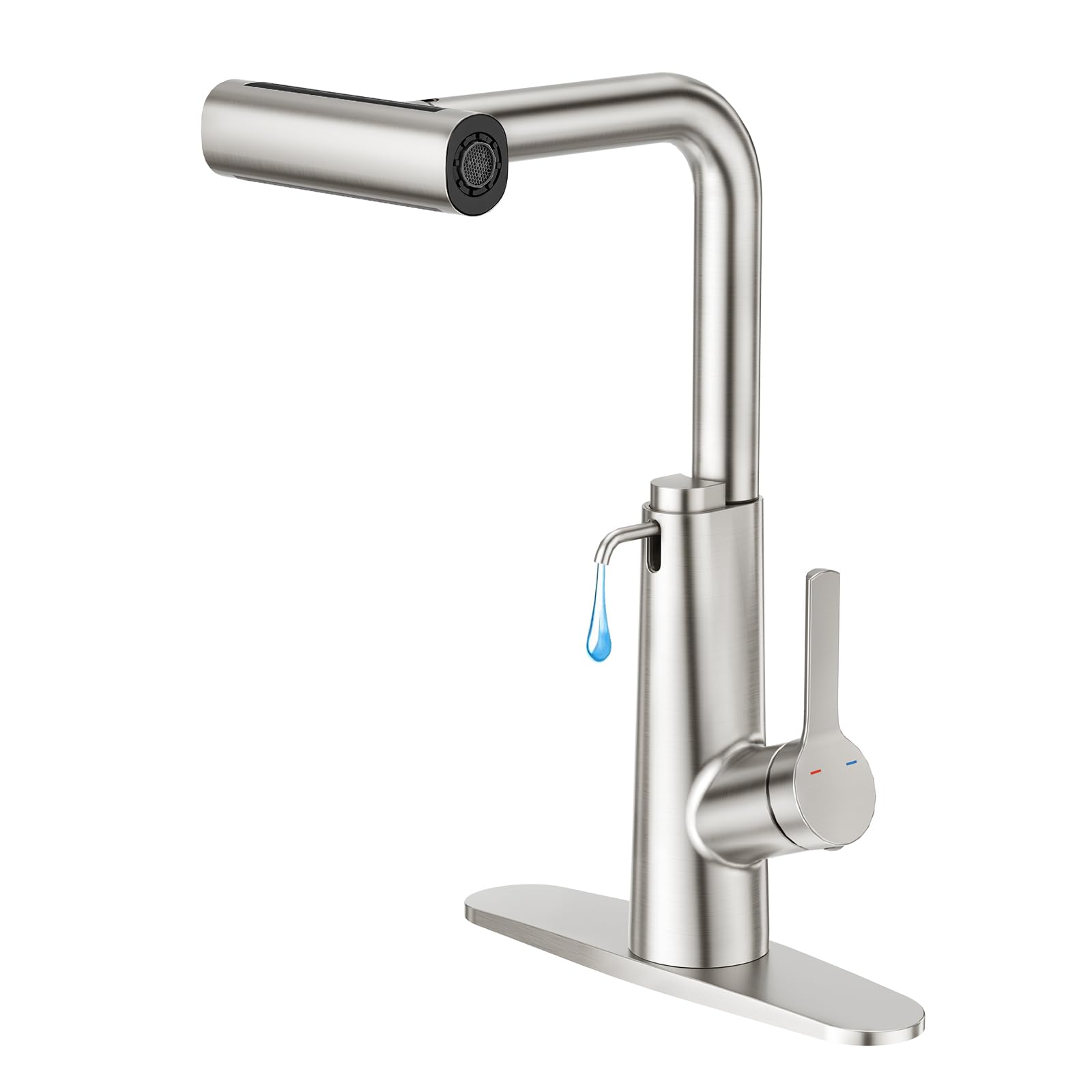 Crea Waterfall Kitchen Faucets With Soap Dispenser Built-In,4 Modes Bar Sink Faucet With Pull Down Sprayer,Single Handle 1 Hole Utility Faucet For Laundry Brushed Nickel Stainless Steel