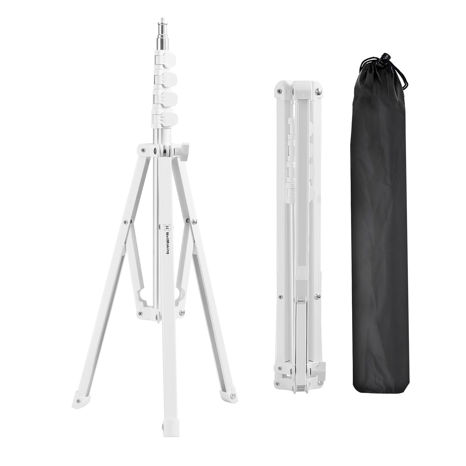 Wellmaking 72" Led Light Stand - Reverse Folding Light Tripod For Photography, Portable, Suitable For Streaming, Vlog, Youtube (White)