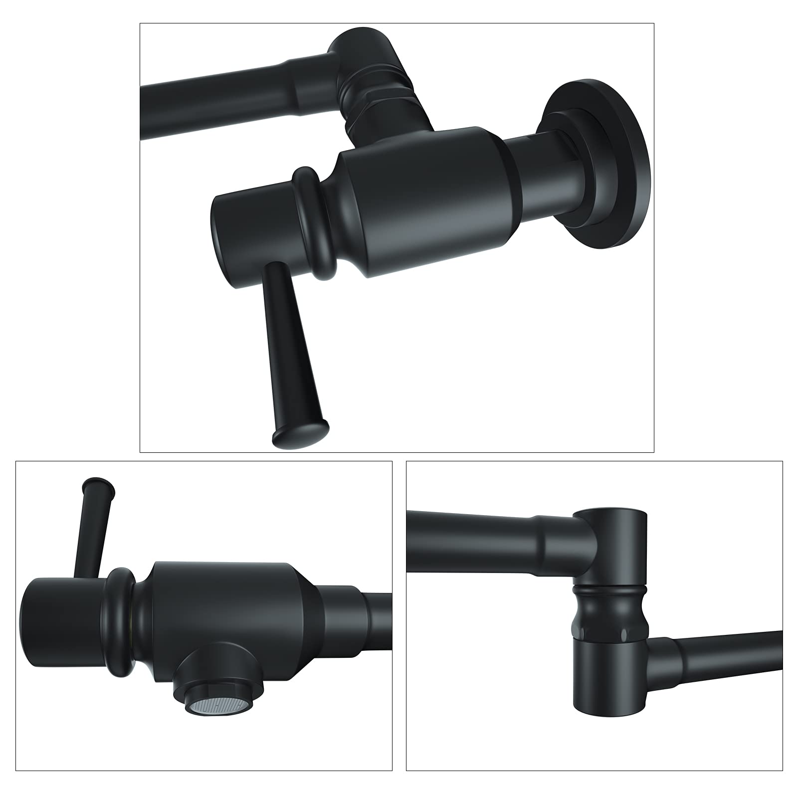 Cwm Bestjeef Matte Black Pot Filler Faucet,Pot Filler Black Folding Faucet,Commercial Wall Mount Stainless Steel Material Stretchable Double Joint Swing Arm With Single Hole Two Handles.