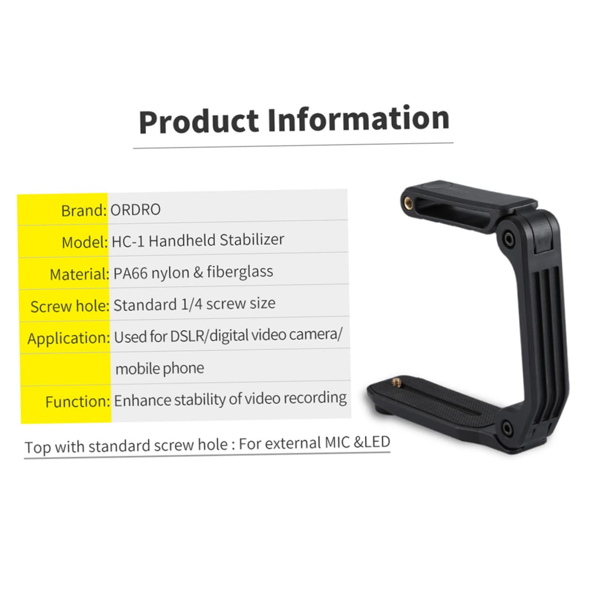 Fondotin 1Pc Handheld Stabilizer For Dslr And Camcorders Ergonomic Design Lightweight Collapsible Camera Holder With Screw Interface For Accessories Black