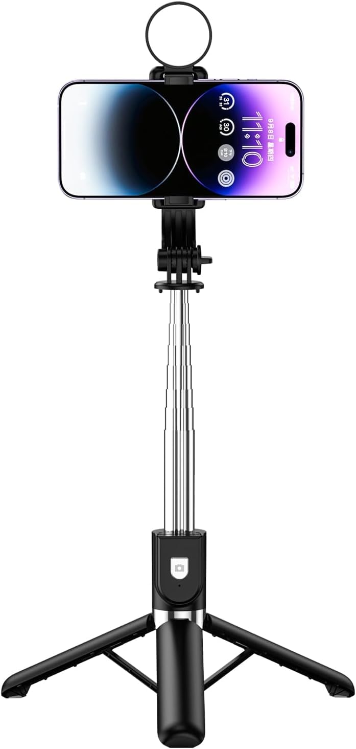 Xihama Selfie Stick With Light, All In 1 Extendable Tripod Stand With Detachable Wireless Remote,Portable Mobile Phone Holder Lightweight Camera Tripod Compatible With Iphone 16 15,Gopro,Android (Black)