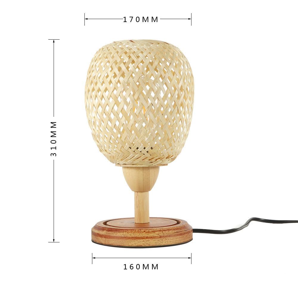 Vintopsh Bamboo Rattan Table Lamp,Boho Farmhouse Bedside Desk Light Fitting For Bedroom Living Room Desk Kids Room