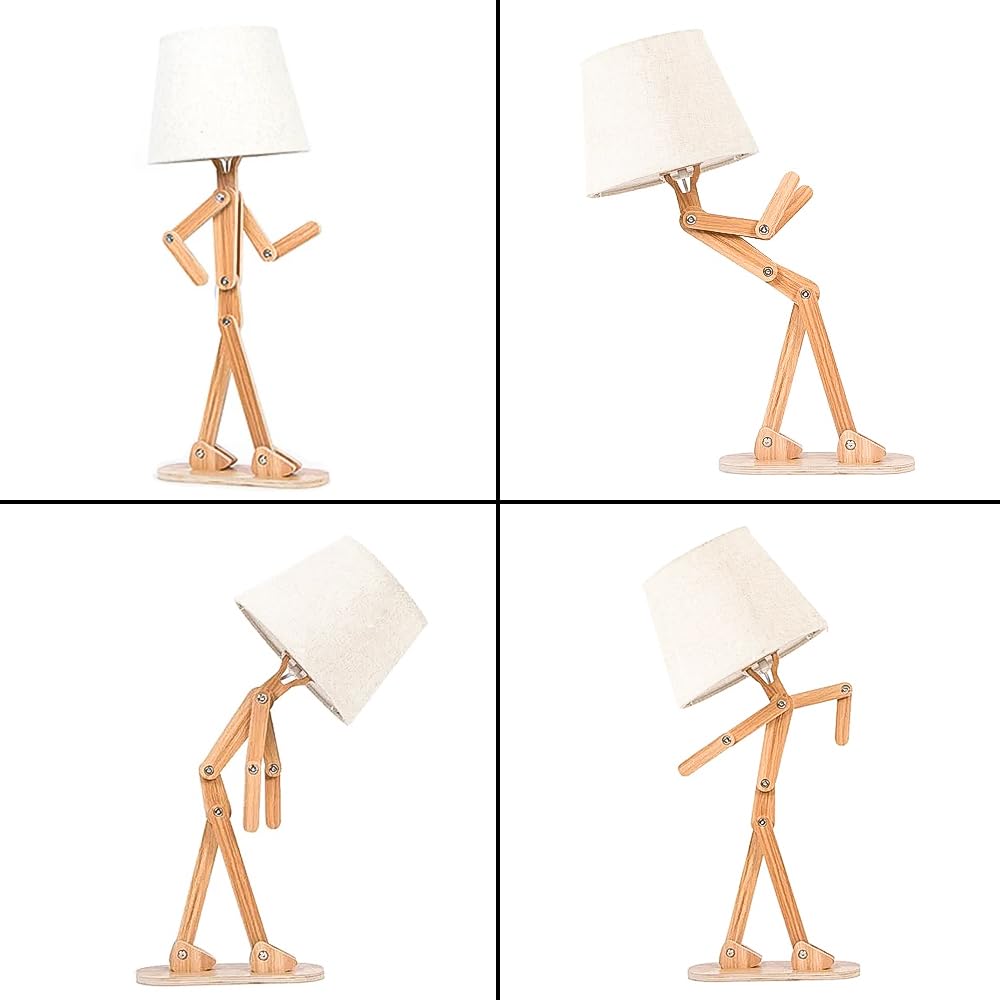 Yltlink Cute Desk Lamp,Person Lamp,Desk Light For Bedroom Livingroom Bedside Table Lamps,Wood Adjustable Arms And Legs,Home Offcie Decor,Dormitory,Kids'Room,Need E12 Bulb,Swing Arm,Nightstand,Small Floorlamp