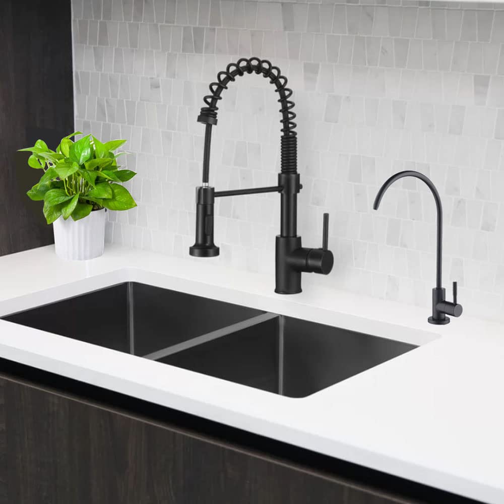 Hogardeco Matte Black Drinking Water Purifier Faucet, Sus304 Stainless Steel Beverage Faucet For Kitchen Under Sink Water Reverse Osmosis Filter System With 1/2" 1/4" 3/8" Tube