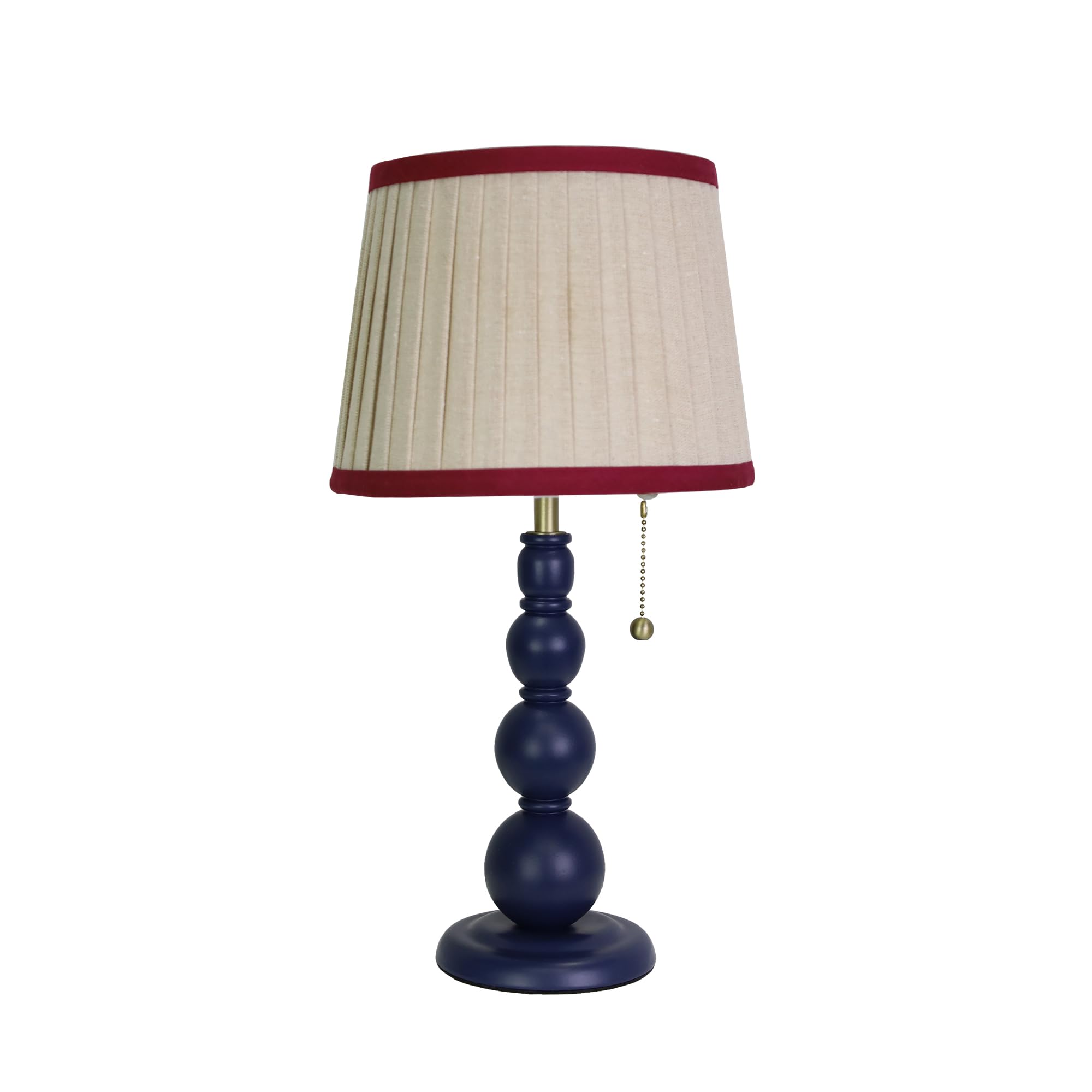 Sylw Modern Table Lamp For Living Room, Farmhouse Table Lamps, 8X8X15 Inch Navy Wood Base Desk Lamp Pull Chain Switch Desk Lamp For Bedrooms And Office (Cream Tapered Pleated Cloth Shade)