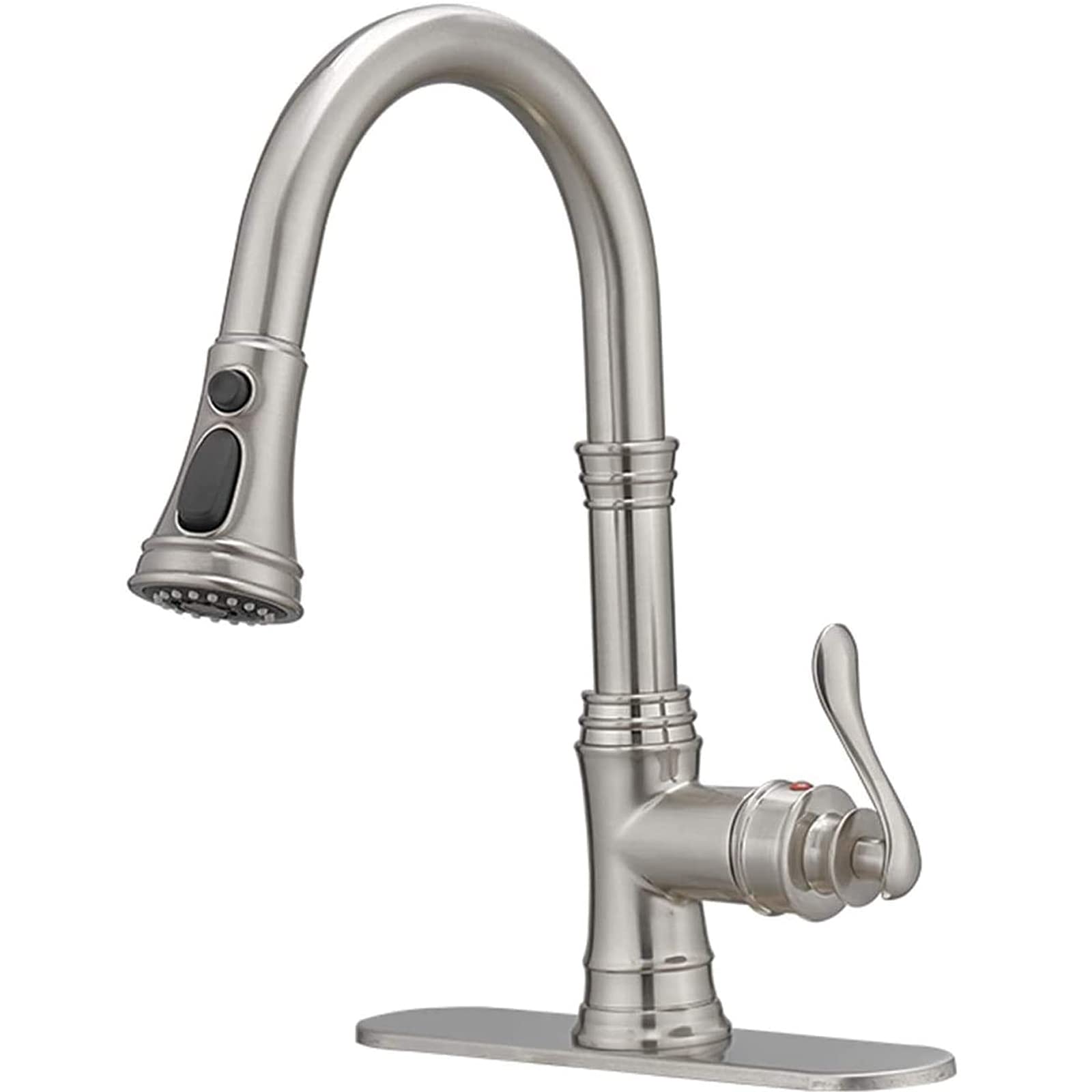 Bathfinesse Kitchen Sink Faucet Brushed Nickel With Pull Down Sprayer 3 Mode Faucet For Kitchen Sink Single Handle High Arc Commercial Stainless Steel Pull Out Rv Kitchen Faucet Bar,Deck Plate Include