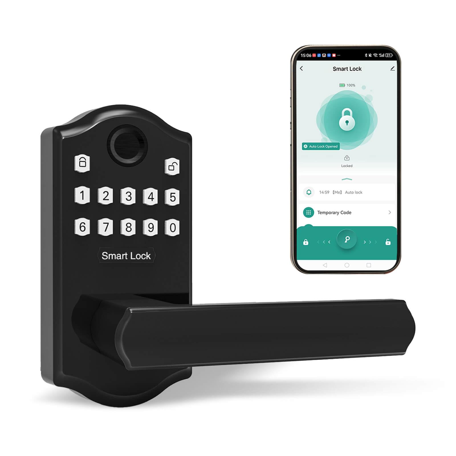 Hxdotecfin Keyless Entry Door Lock With Keypad, Smart Lock With Fingerprint And Door Knob For Front Door,Electronic Digital Door Lock With Handle,Easy To Install, Matte Black