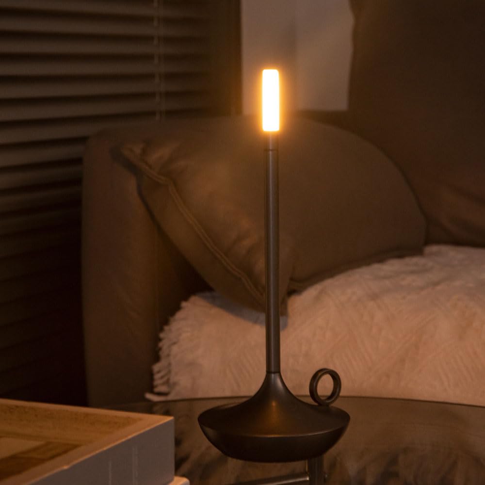 Lllunimon Retro Led Cordless Table Lamp, Rechargeable Led Desk Lamp With 3 Levels Brightness, Candle-Shaped Desk Lamp For Home,Dinner Table,Bedside