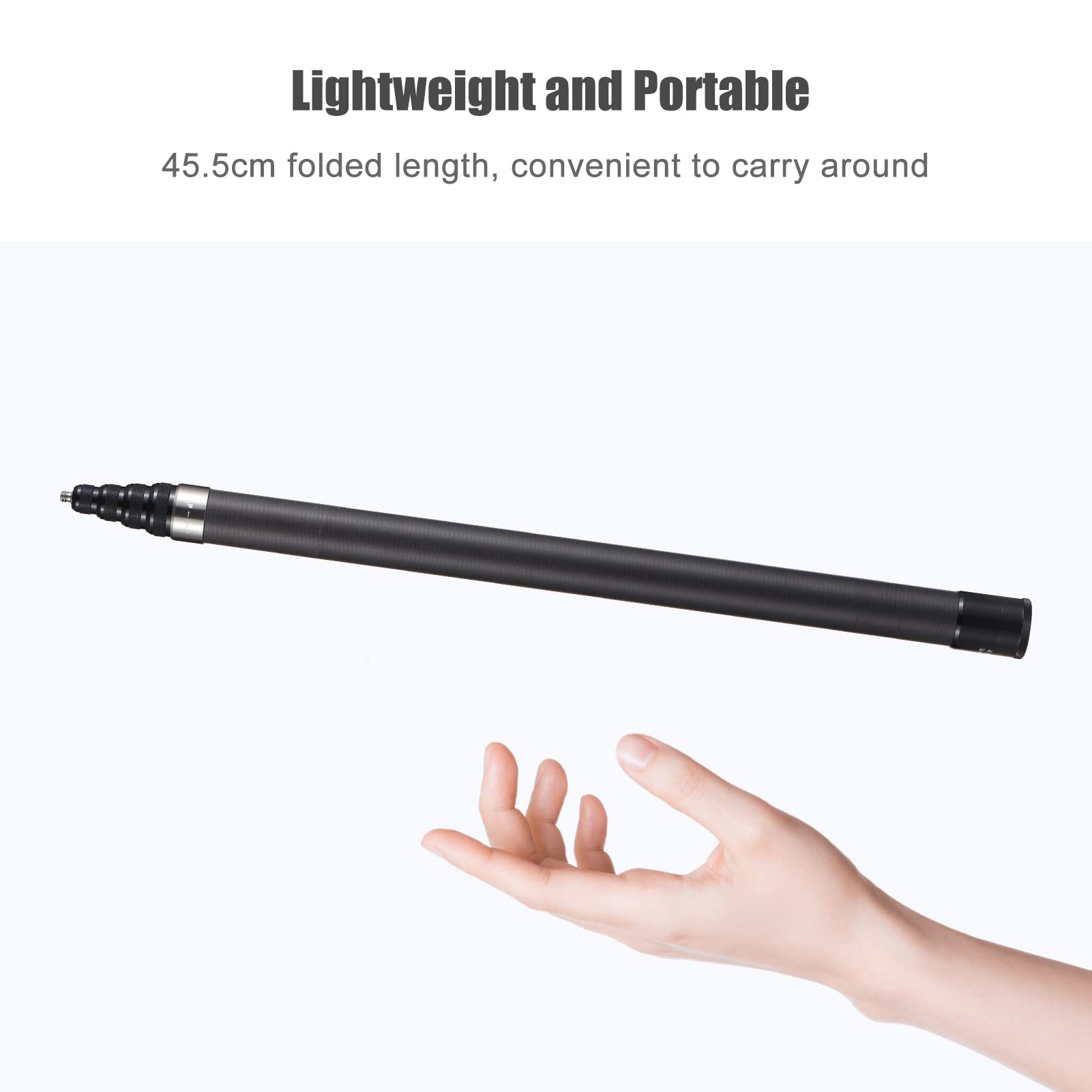 Camnoon Portable Selfie Stick Carbon Fiber Stand Camera Bracket 1/4 Inch Screw Mount 45.5Cm-280Cm/ 17.9In-110In Adjustable Length Compatible With Insta360 X2/ X3