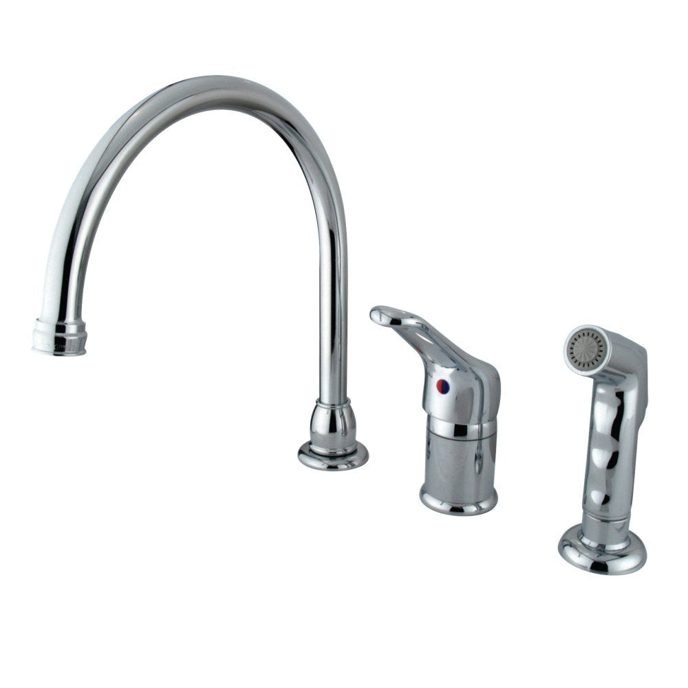 Elements Of Design Eb811 Widespread Single Handle Kitchen Faucet With Sprayer, 8", Polished Chrome