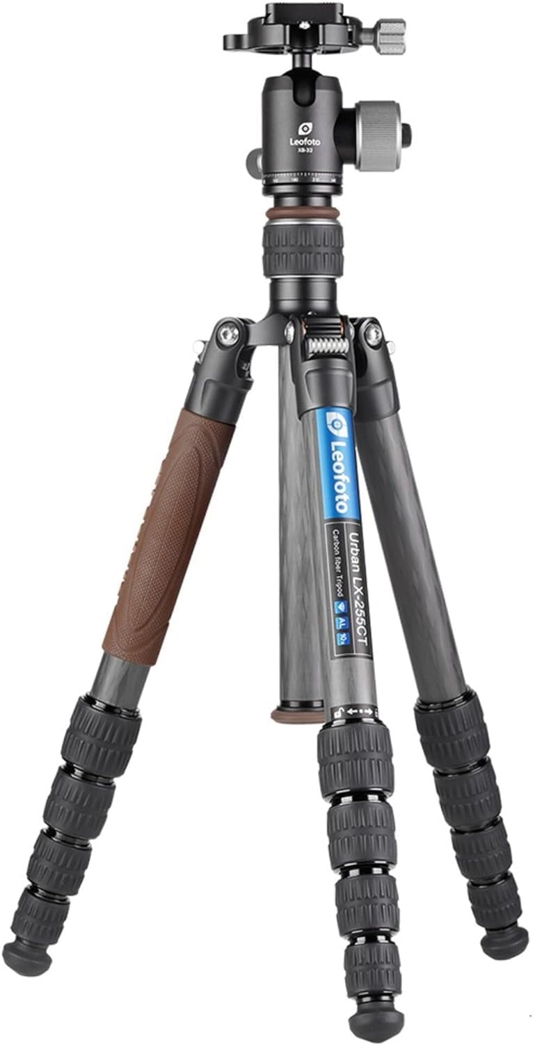 Leofoto Lx-255Ct+Xb-32Q Travel Tripod, Urban Series, Carbon Fiber, 5 Leg Sections, Portable And Lightweight, Reversible Leg And Center Column, Ball Head Set