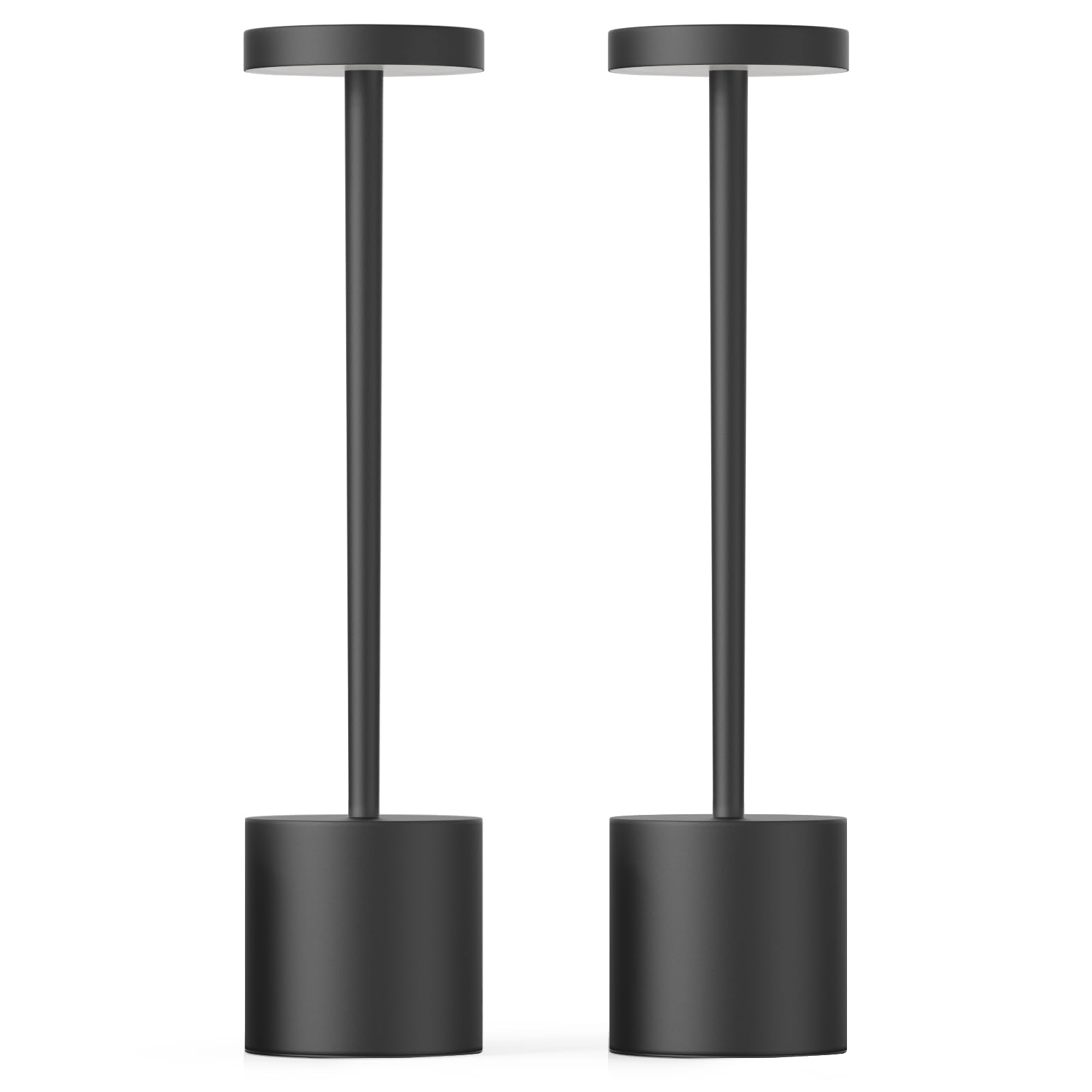 Cayyaaw 2 Pack Cordless Table Lamps, Rechargeable Led Desk Lamp, 3-Color Stepless Touch Dimmable, 13.8 Inch Tall Portable Nightlight For Outdoor Patio Bedside Bar Restaurant, Black
