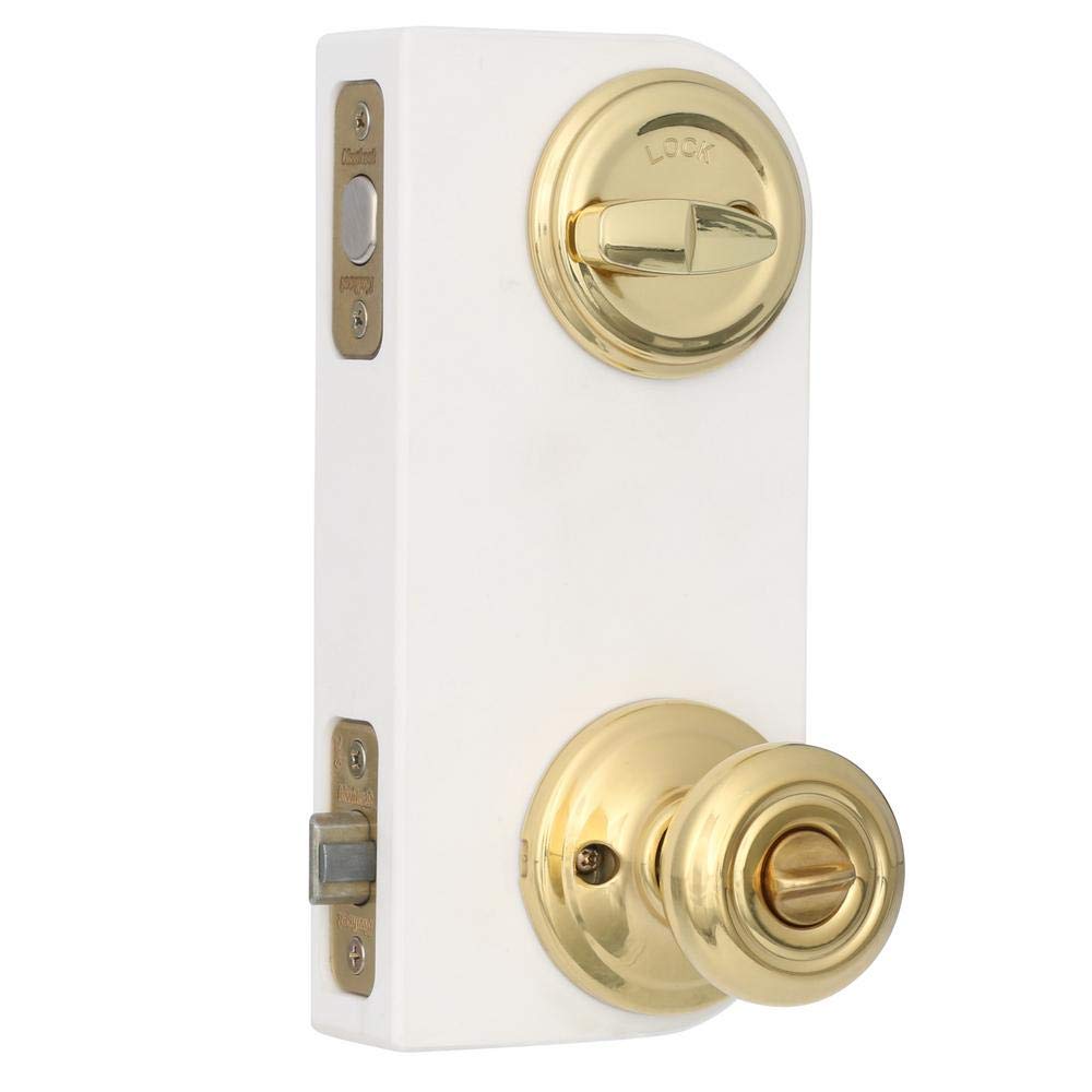 Kwikset 991 Cameron Entry Knob And Single Cylinder Deadbolt Combo Pack Featuring Smartkey In Satin Nickel, Polished Brass