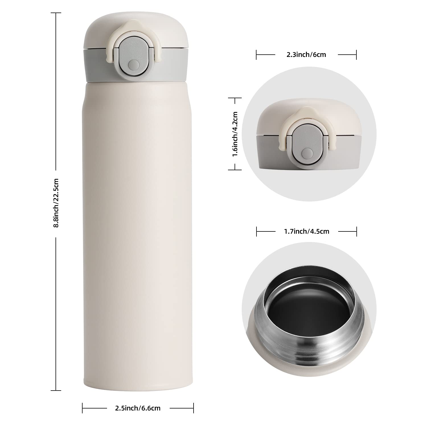17Oz Insulated Water Bottle, Stainless Steel Sport Double Walled Coffee Thermoses, 500Ml