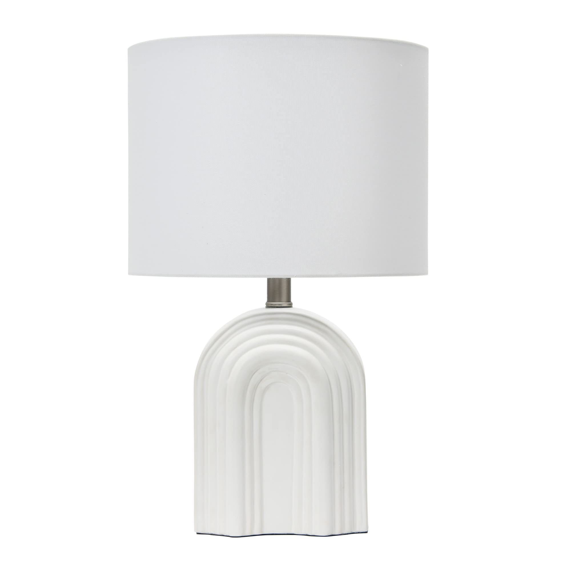 Creative Co-Op Carved Arch Stoare Table Lamp With Linen Drum Shade, White