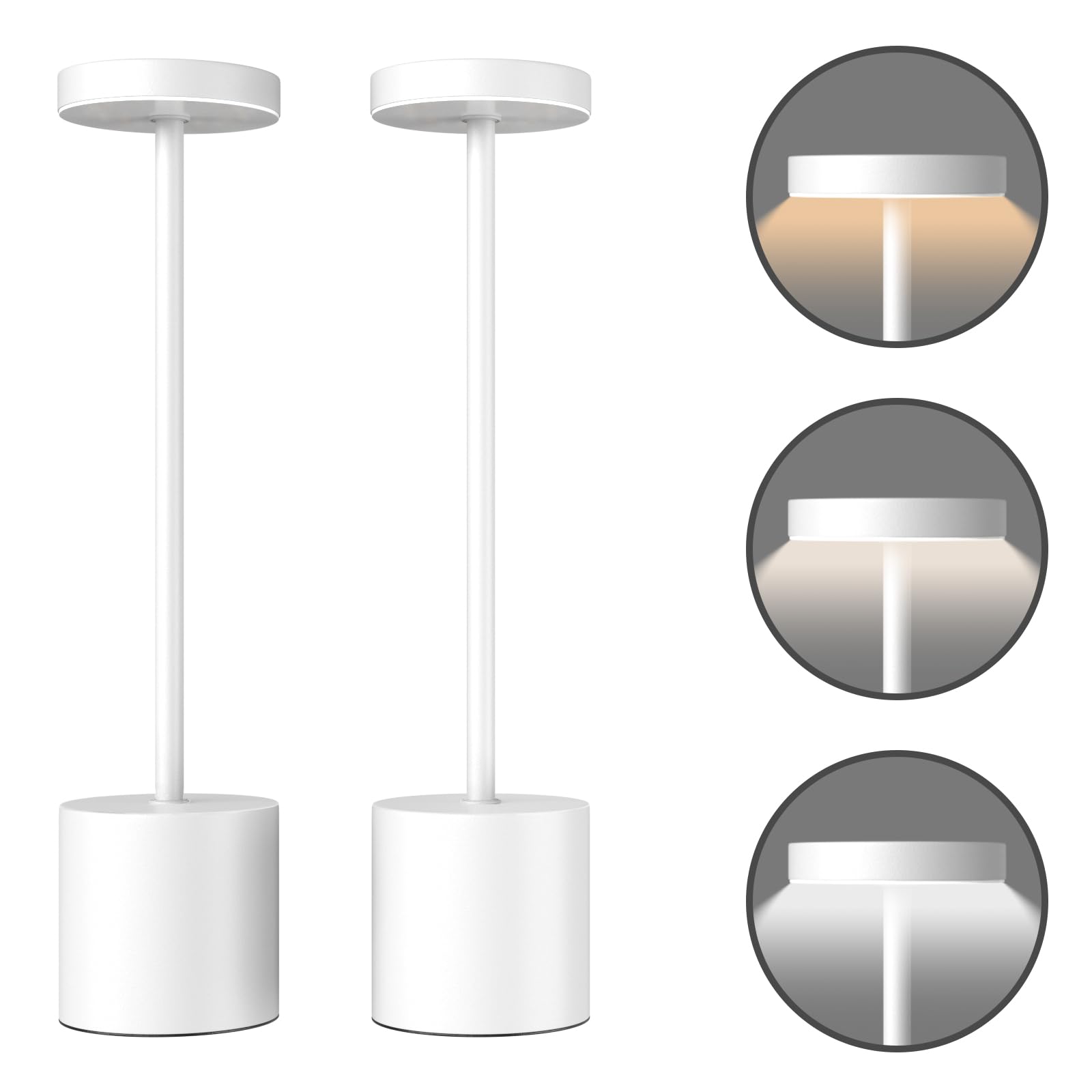 Sigroy Led Cordless Table Lamps Set Of 2, Portable Rechargeable 5000Mah Outdoor Table Lamp With 3 Color Stepless Dimming, Small Cordless Lamp For Dinner, Patio, Restaurant & Bedroom - Battery Powered, White
