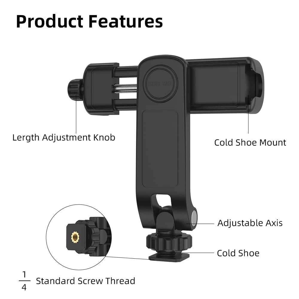 Soh Mingying Soh Camera Hot Shoe Phone Holder Tripod Mount, Flexible Phone Tripod Mount Adapter With Cold Shoe For Microphone Led Light For Iphone 16/15/14/13, Samsung Pixel Canon Nikon Dslr Camera Photography