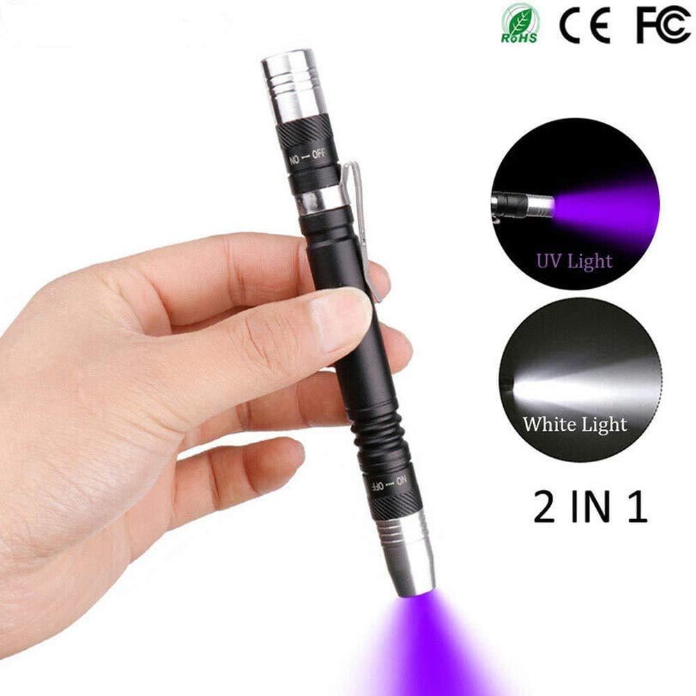 Modoao Led Light Blacklight Flashlights 2 In 1 Flashlight Penlight Pen Clip Torch Blacklight Detector For 3 Aaa Batteries (1 Pack)