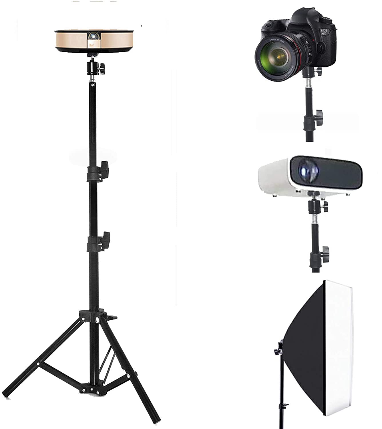 Coret Tripod Stand, Mini Projector Stand,Lightweight Portable Projector Photography Stand Camera Tripod Adjustable Height 20" To 61" Floor Stand Holder, Inculded 360° Rotatable Head Ball (Withstand 3Pound)
