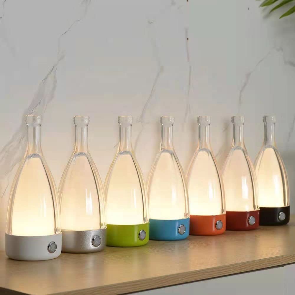 Modirnation 'Anna' Modern Table Lamp, Portable Wireless Bottle Led Light, Dimming Touch Control Switch, Usb Rechargeable, Stylish Light For Home, Office, Hotel And Restaurant (Red)