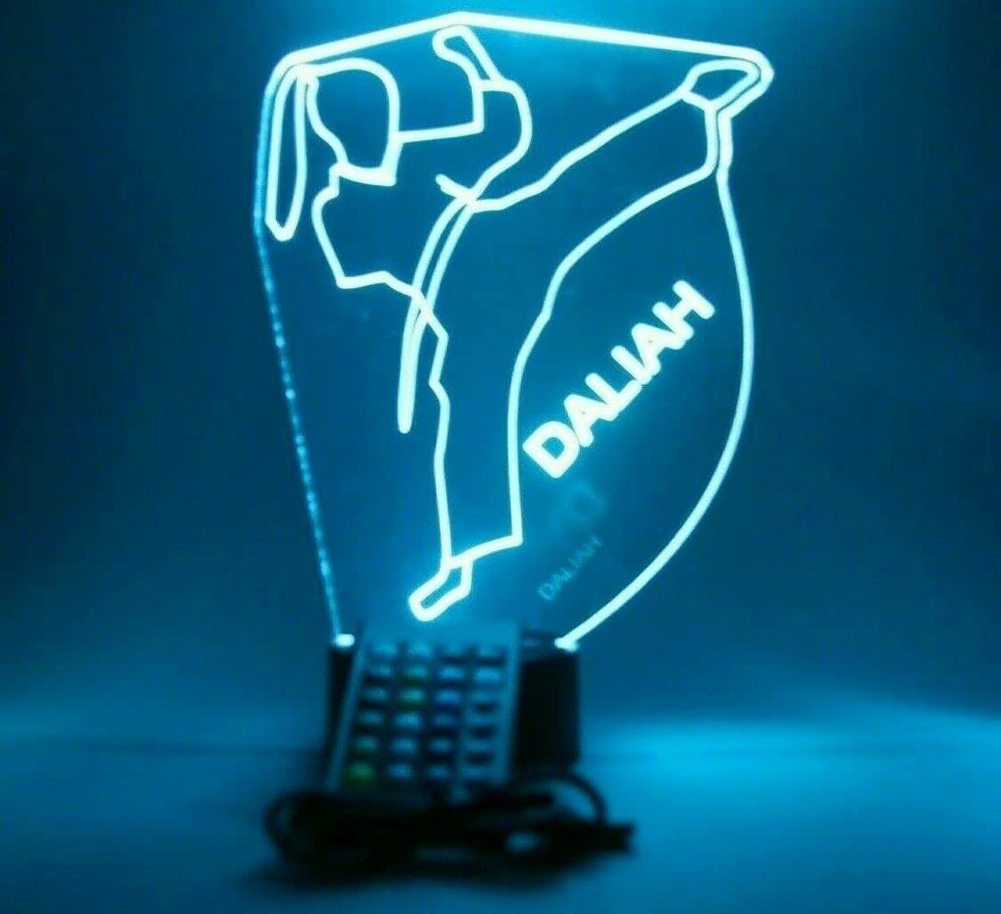 Mirror Mania Karate Night Light Up Lamp Led Engraved Girl Karate Martial Arts Desk Lamp Custom Name Personalized Female Karate Do Table Lamp, With Remote, 16 Color Options, It'S Wow, Sports