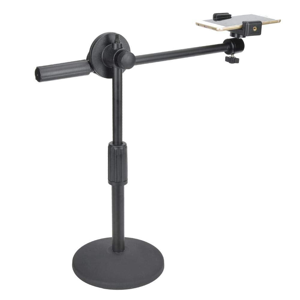 Hilitand Phone Photography Video Bracket Stand,360° Rotate Foldable Arm Overhead Low Angle Photo Shooting Live Recording Desktop Mount Stick Holder Extension Rod Pole,With 5.3-10Cm Phone