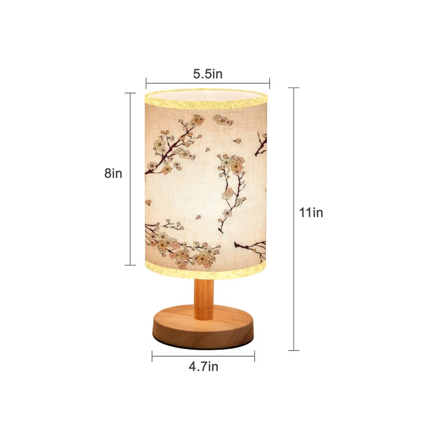 Lopyeijfg Minimalist Bedside Table Lamp Japanese Flower Cherry Blossom Or Peach Blossom For Tattoo Isolate On Wood Nightstand Lamp Bedside Desk Lamp Wood Base Flaxen Fabric Shade For Bedroom Living Room